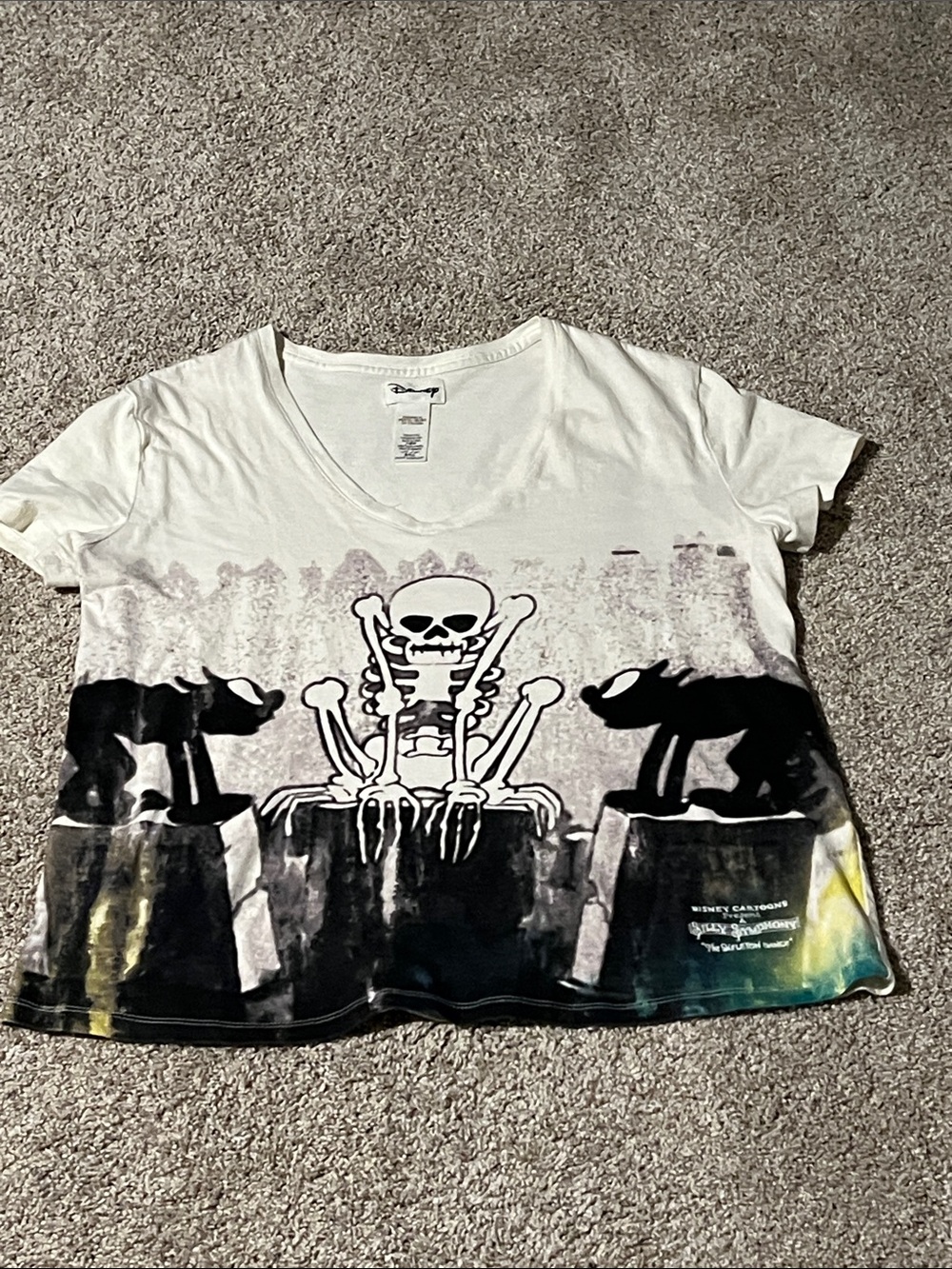 Disney Graphic Skeleton & Cats Tee in Cream and Black